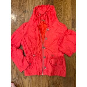 Ellen Tracy Lightweight Hooded Cinch Waist Jacket Coral Medium
